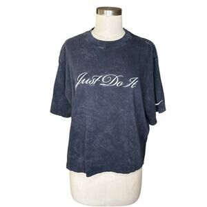 NIKE Just Do It Embroidered Script Boxy Tee Washed Black Women's Size Medium